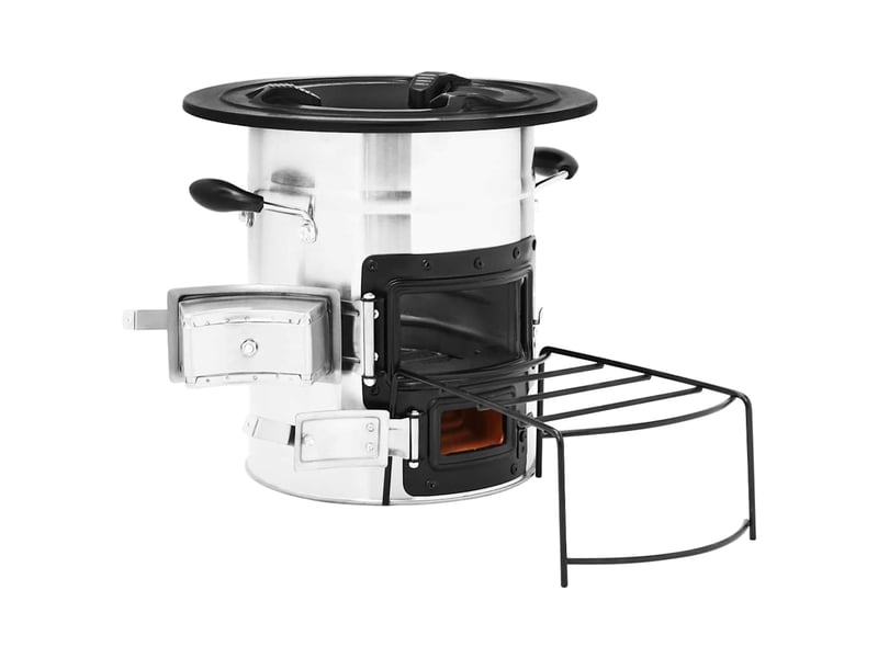  Poêle à bois de camping argenté 51,5x35x30,5cm acier inoxydable  - Conforama A