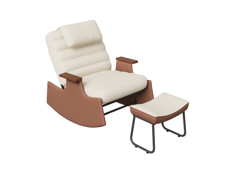  Fauteuil à bascule avec repose-pieds - dossier réglable 3 positions, appui-tête &amp; velours côtelé - beige  - Conforama A