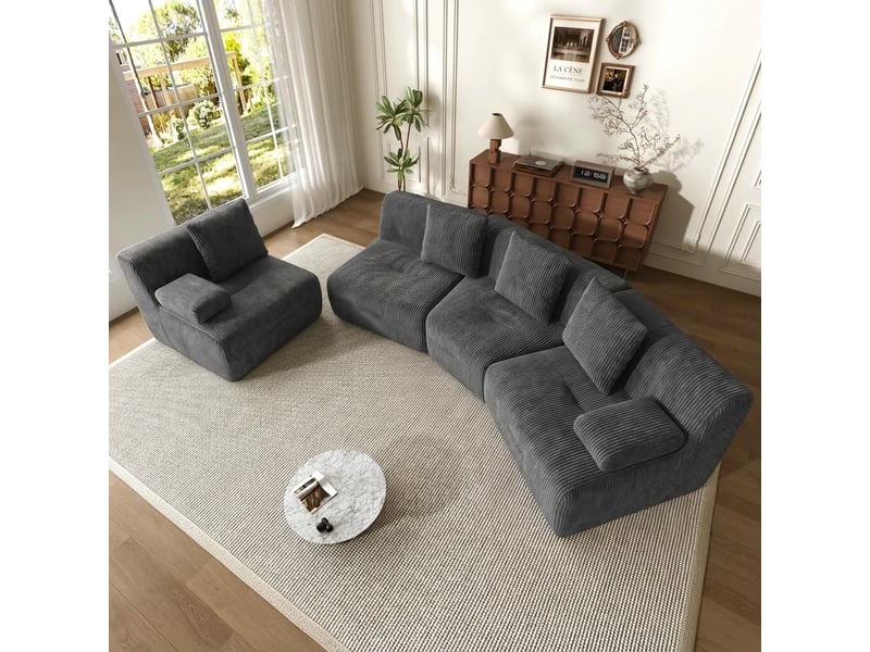 Canapé modulable 4 places en velours côtelé gris foncé sans montage 311x90x65cm  - Conforama D