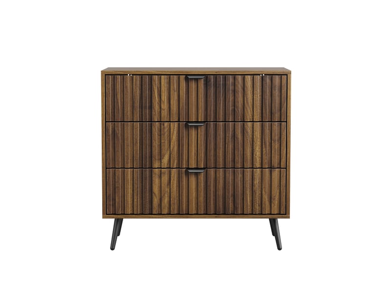  Commode 3 tiroirs en mdf coloris noyer avec pieds et poignées en métal W3180P412735 - Conforama A