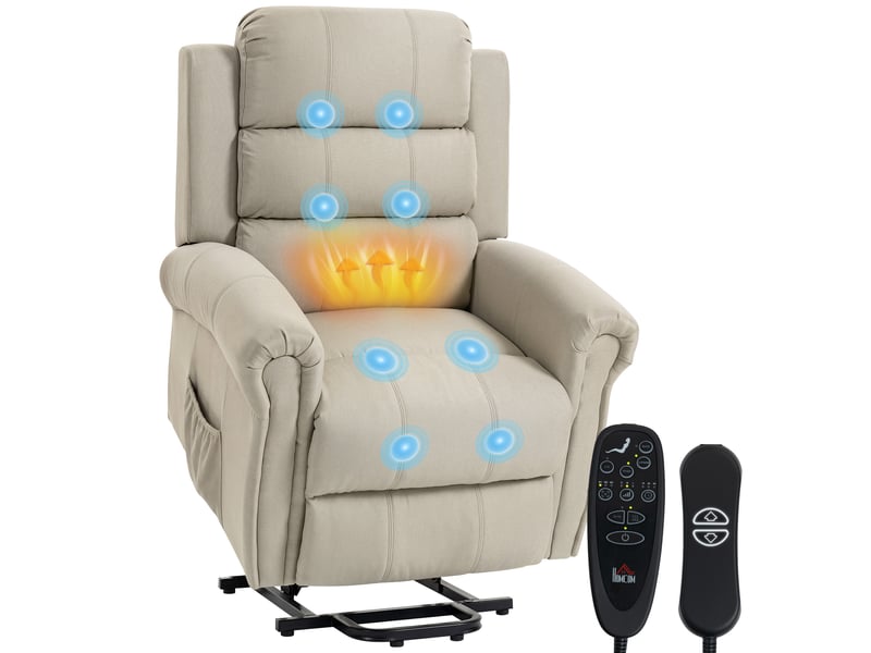  Fauteuil releveur électrique avec fonction massage et chauffage, 87.5x87x108cm, beige  - Conforama B
