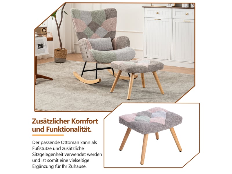  Fauteuil à bascule multicolore avec repose-pieds et coussin lombaire  - Conforama E