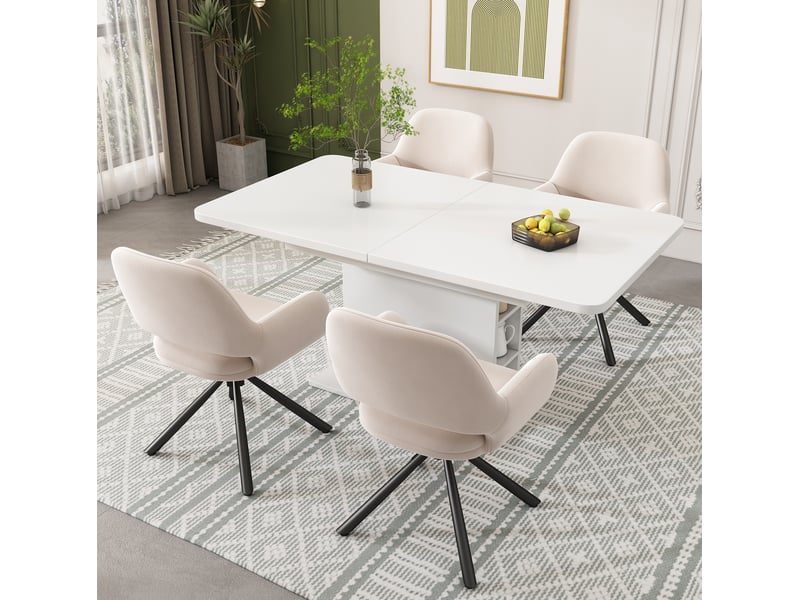  Lot de 6 chaises salle à manger rotatives 60x60x80 cm, ccoudoirs, tissu velours beige  - Conforama E