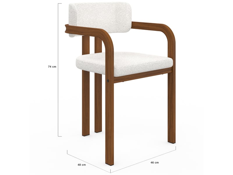  Lot de 4 chaises de salle à manger, fauteuils de table esma en métal effet noyer et tissu bouclette avec accoudoirs  - Conforama E