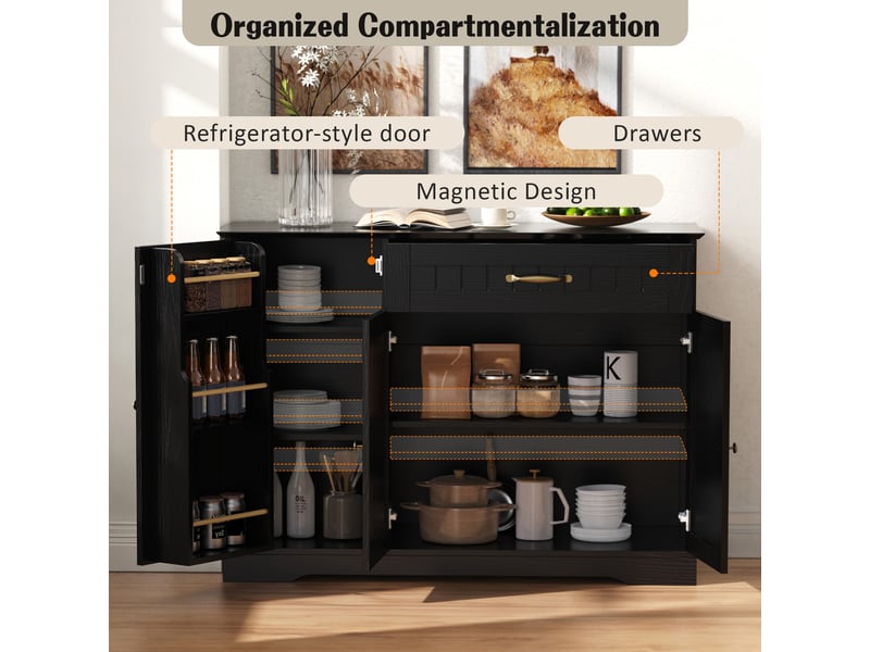 Buffet 3 portes et tiroir avec étagères réglables pour entrée et salle à manger en mdf noir - Conforama C