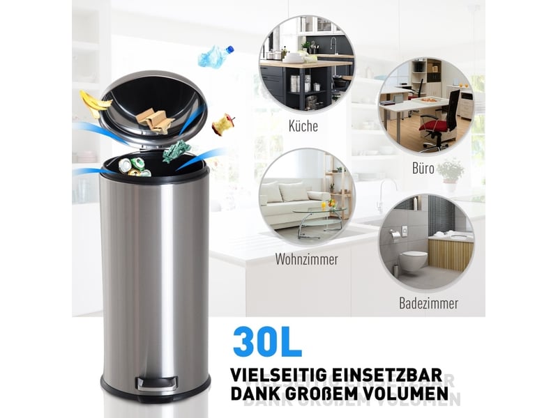  Poubelle à pédale 30 l ø29,2 x h62,9 cm inox argent  - Conforama D