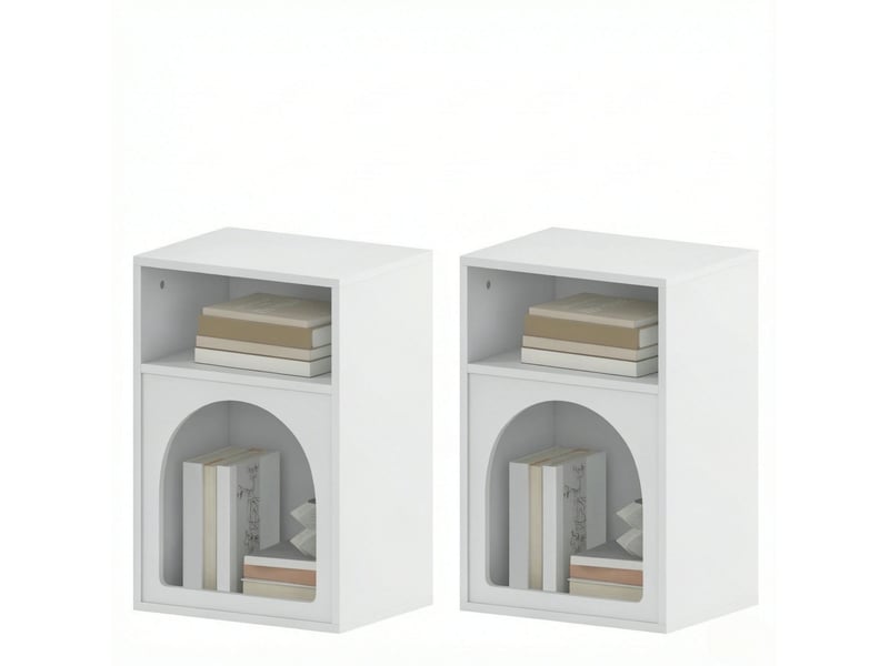  Lot de 2 tables de chevet modenvie à 2 niches ouvertes mdf blanc 40 x 30 x 60 cm  - Conforama A