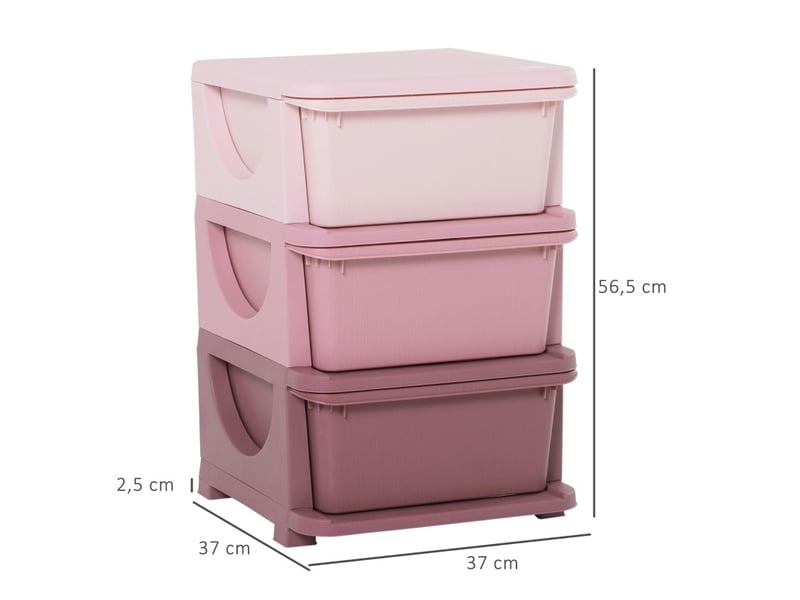 Rangement jouets enfant 37 x 37 x 56,5 cm rose en plastique, 3 bacs amovibles avec poignées - Conforama C