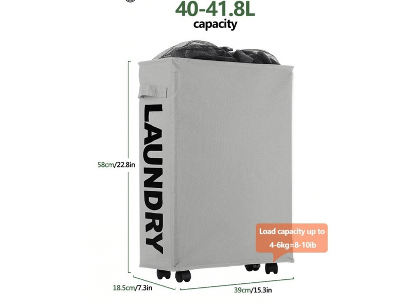 Panier à linge pliable à roues, panier à linge sale pliable fin, panier à linge sale avec poignées en polyester pour vêtements, 40 l - Conforama B