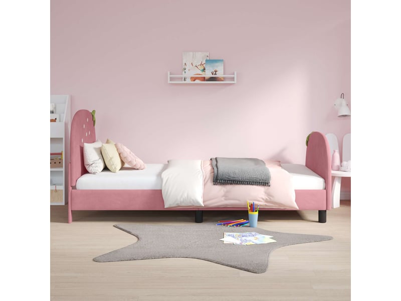  Cadre de lit pour enfants - lit jeune avec tête de lit rose 90 x 190 cm  - Conforama C