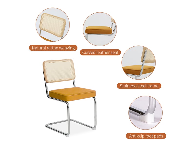  Lot de 2 chaises de cuisine 53x46,4x84,6 cm design rétro moderne, dossier effet rotin, assise confortable et pieds chromés, tissu rotin chrome, orange OMNIGLINT TRADING LTD - Conforama E