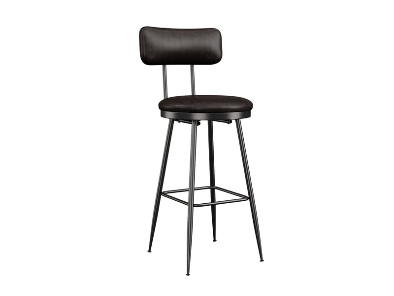  Lot de 4 tabouret de bar en cuir pu, chaises hautes de cuisine pour îlot et comptoir, et métal de style industriel avec dossier 65cm, noir  - Conforama D