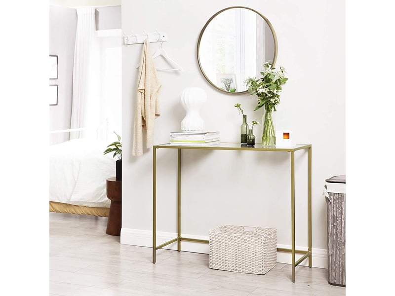  Console de salon moderne dorée avec plateau en verre  - Conforama B