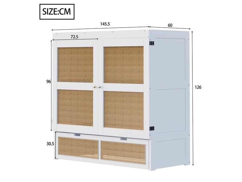  Lit coffre 140x200, gain d'espace lit double, rangement intégré, design rattan, bois massif  - Conforama C