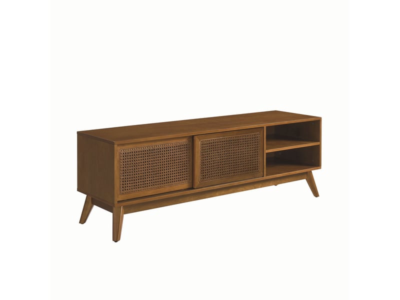  Meuble tv 150 cm pour écran jusqu'à 65 pouces, portes en rotin, noyer clair  - Conforama A