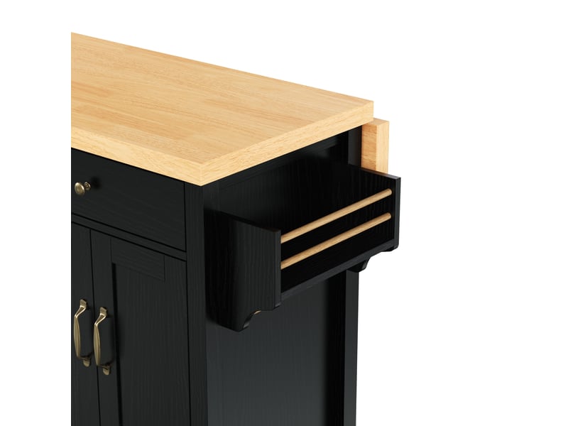  Îlot de cuisine à roulettes 107x45 cm plateau extensible mdf noir et naturel  - Conforama E