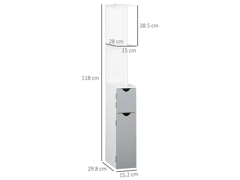  Colonne de salle de bain avec 2 étagères et 2 placards, en bois, 15,2 x 29,8 x 118 cm, blanc et gris  - Conforama E