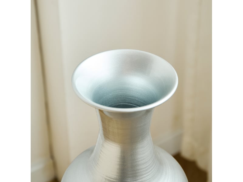  Lot de 3 vases de sol 50, 66 et 83 cm argentés en métal, motif ondulé pour plantes et fleurs séchées  - Conforama E