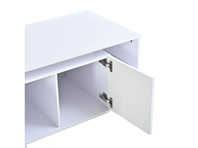  Table basse avec rangement 100 x 50 x 41 cm éclairage led table de salon rangement semi-ouvert 2 portes panneau aggloméré finition blanche charge maximale 30 kg  - Conforama B