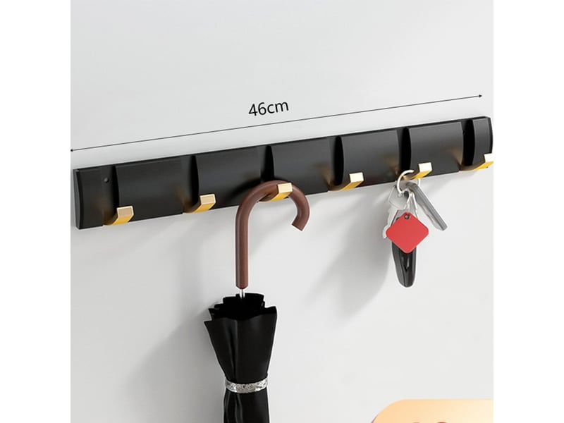 Porte-manteau mural pliable à 6 crochets, patère noire et dorée moderne, design gain de place pour vêtements, salle de bain et entrée de maison - Conforama C