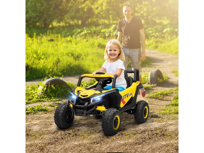  Voiture électrique enfants utv 12 v, buggy électrique enfants avec télécommande, 96 x 61 x 56 cm, jaune  - Conforama C