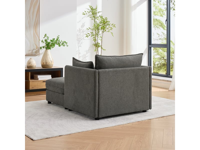  Fauteuil fixe gris en velours avec repose-pieds coffre 149 x 103,5 x 81 cm, style design, pour salon et petits espaces W3245S00024 - Conforama W