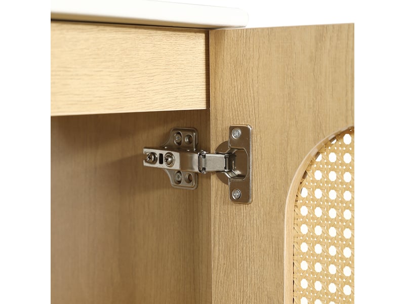  Meuble salle de bain 61cm avec vasque céramique, portes rotin, bois naturel  - Conforama E