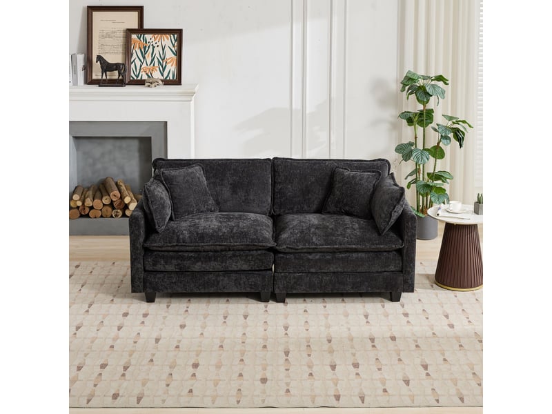 Canapé 2 places en velours noir avec coussin d'appui, canapé modulable pour salon et appartement ,pouf non inclus - Conforama E
