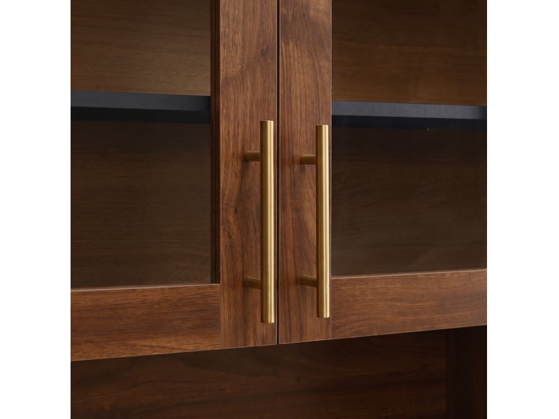 Buffet haut,80x40x180 cm,avec vitrine, led et prises usb,mdf,effet noyer - Conforama C