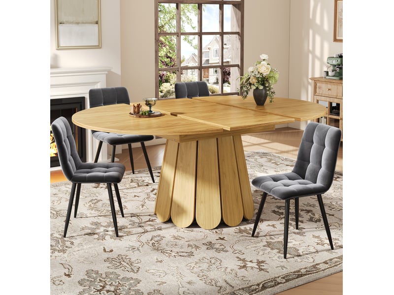 Table à manger extensible 118(158)x118x76.8 cm en mdf coloris naturel - Conforama B