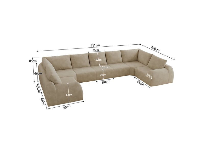  Canapé sans structure en mousse compressée 411 × 200 × 85 cm, kaki, tissu chenille, en u, sans montage, mousse haute élasticité  - Conforama C