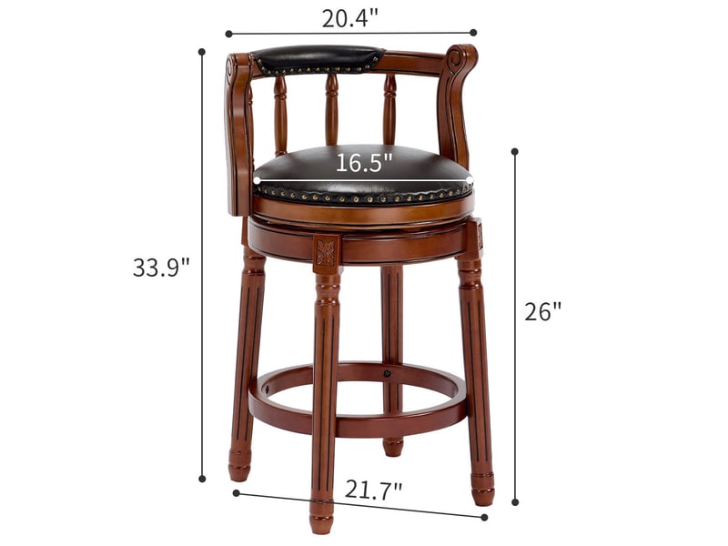  Tabouret de bar pivotant 360° 55x55x86 cm assise en similicuir véritable, piètement en bois, dossier courbé, repose-pieds, finition noire  - Conforama C