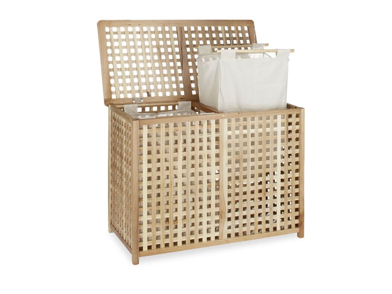  Panier à linge moderne avec 2 compartiments 60 x 40 x 30 cm stable et robuste en bois de noyer 13_0003288  - Conforama C