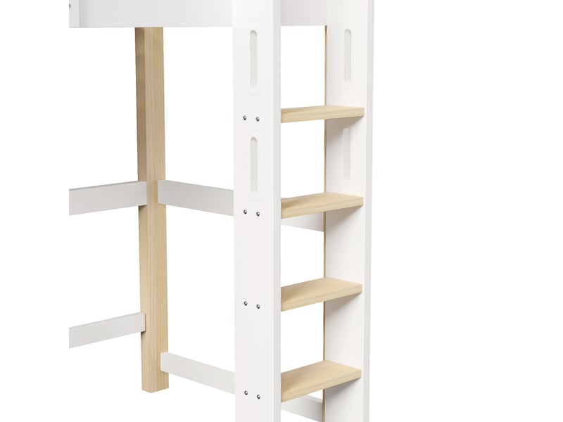  Lit mezzanine 90x200 cm, avec bureau et panneau perforé, led, en bois, naturel et blanc, sans matelas  - Conforama E