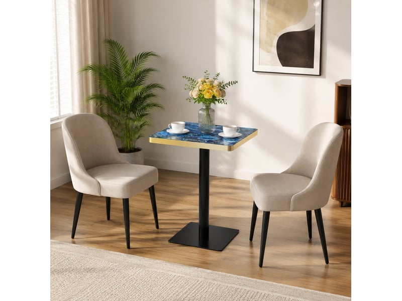  Table à manger carrée  60 x 60 cm avec plateau uv aspect marbre, métal, bleu  - Conforama D