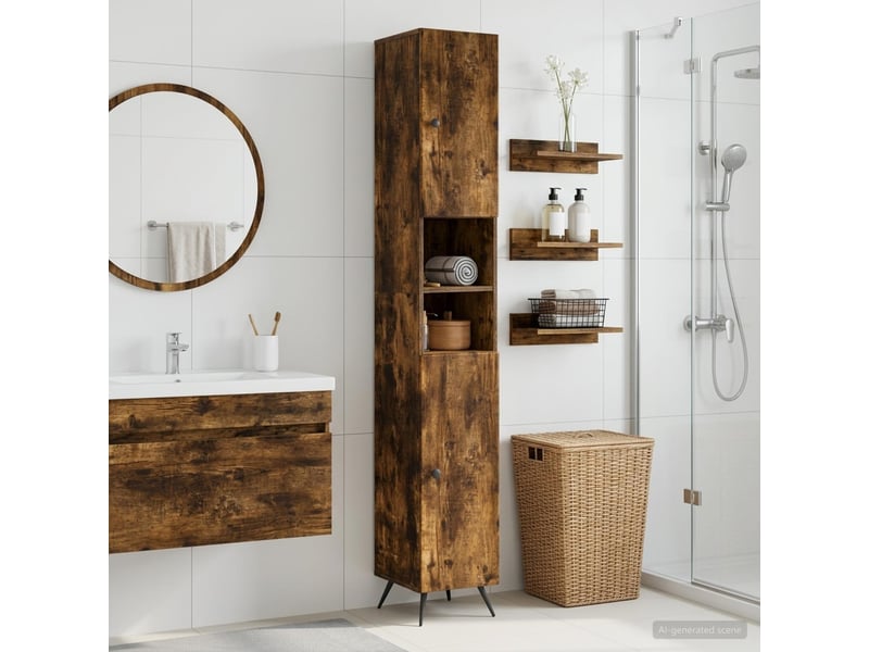  Colonne de salle de bain avec étagère ouverte breda chêne fumé  - Conforama B