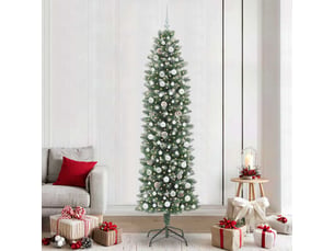 Sapin de noël, arbre de noël artificiel slim vert et blanc 240 cm cf61707