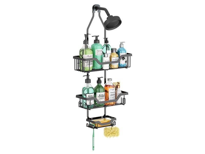  Etagère douche avec 3 niveaux  sans perçage grâce au large crochet noir  - Conforama A