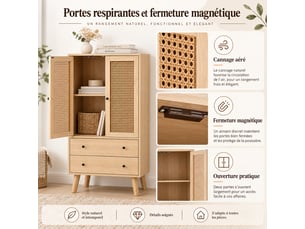 Buffet 2 porte(s)  2 tiroir(s) <strong></strong> <strong></strong> - 60 cm coloris naturel 