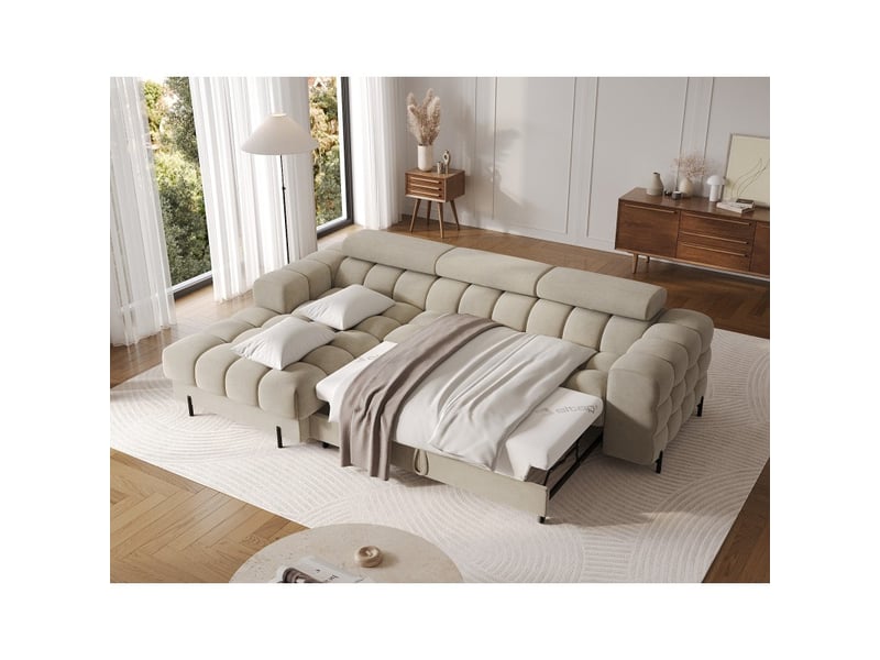 Canapé d'angle gauche convertible beige design élégant 285x99x181cm filtro  - Conforama B