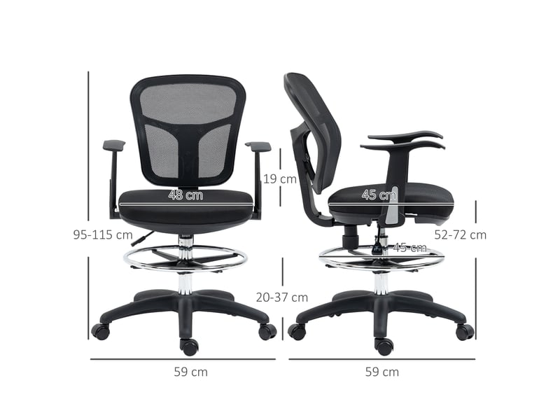  Chaise de bureau ergonomique,59x59 cm,avec repose-pieds,polyester,noir  - Conforama C