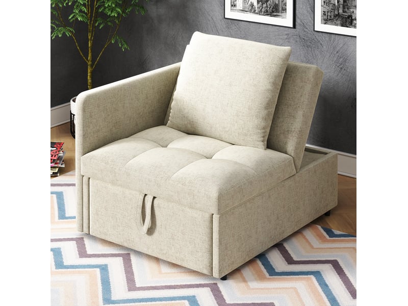  Canapé convertible modenvie 3 en 1 beige en tissu de lin 177 x 68 x 65 cm  - Conforama E