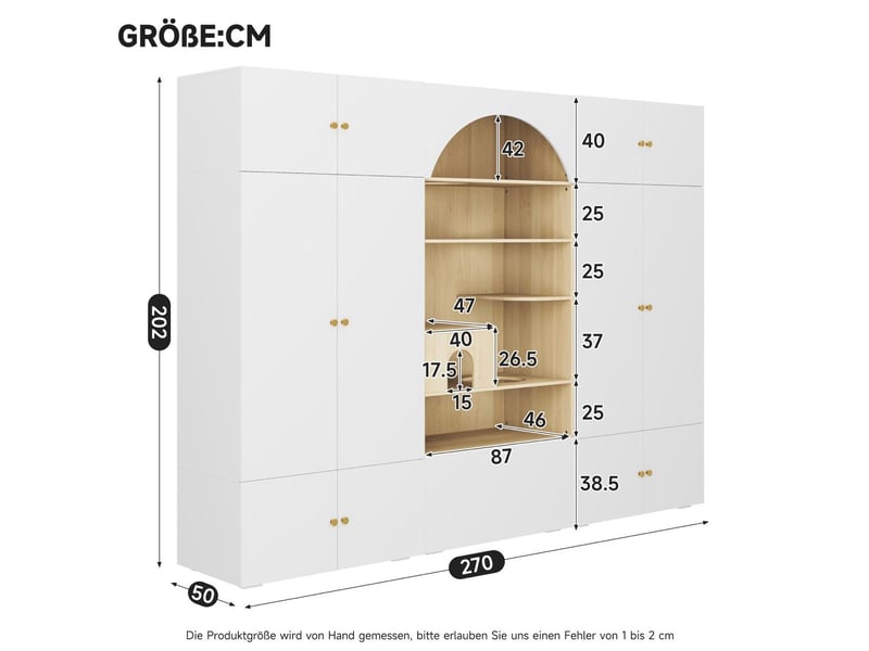  Armoire dressing 3-en-1 270 x 50 x 200 cm avec espace pour félins, blanc et bois  - Conforama C
