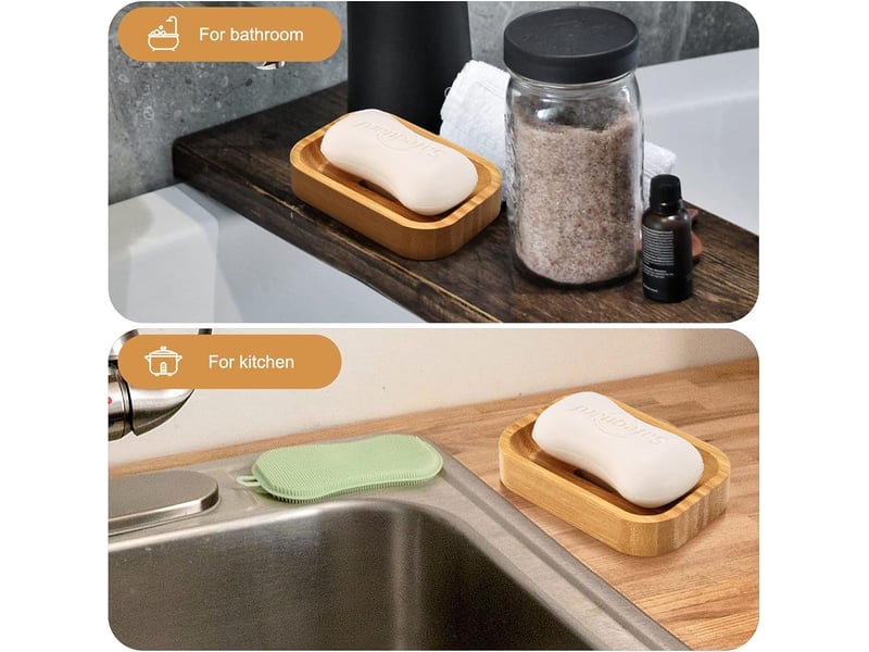  Lot de 2 porte-savon en bambou en bois naturel pour salle de bain cuisine éponges accessoires de rangement  - Conforama E