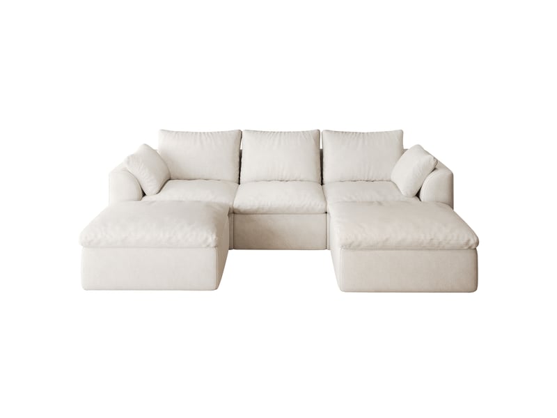 Canapé panoramique en u 5 places en tissu lin blanc beige, 245x155x83 cm - Conforama D