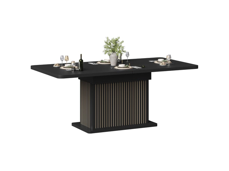  Table de salle à manger extensible 120-160x80x76 cm,  rangement caché, relief vertical, multifonction, mdf, noir  - Conforama A