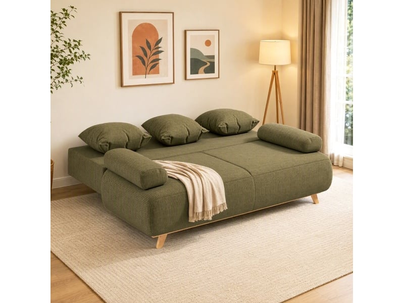 Canapé-lit 3 places 188 x 100 cm – vert foncé – dossier réglable, couchage et rangement caché - Conforama D