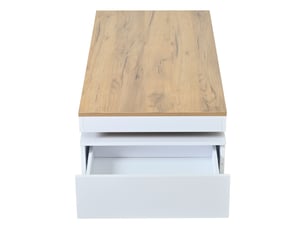 Table basse avec 2 tiroirs et led, finition brillante, en panneau de particules, blanc et bois, 100×50×35 cm - uvrion