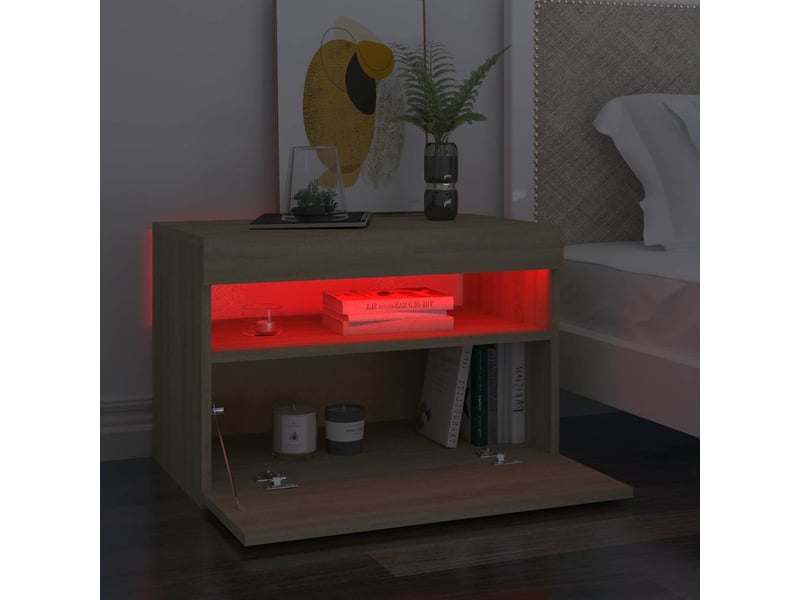 Table de chevet - cabinet de chevet - table de nuit avec lumières led chêne sonoma 60x35x40 cm - Conforama C