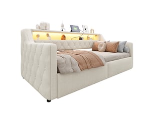 Lit banquette 90x200 cm <strong>SAPGAKS</strong> <strong></strong> coloris beige